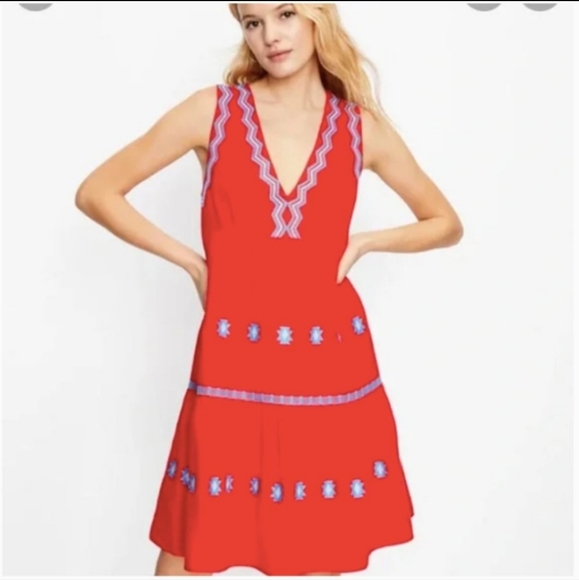 LOFT Dresses Nwt Loft Red Dress With Blue Accents Size Xs Poshmark